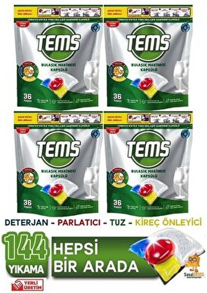 Bulaşık Makinesi Kapsül Deterjanı 36'lı x 4 Paket (144 Yıkama)