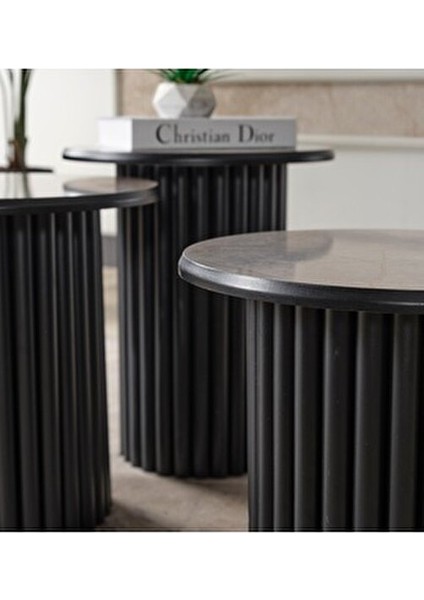 Boston Mdf 3'lü Sehpa Yuvarlak Ahşap ve Metal Ayak fırsatları