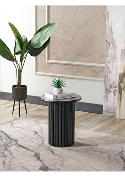 Boston Mdf 3'lü Sehpa Yuvarlak Ahşap ve Metal Ayak