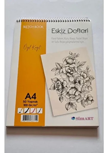 Eskiz Defteri A4 Spiralli Sim Art Sketch Book 50 Yaprak Özel Kağıt 100GR/M3