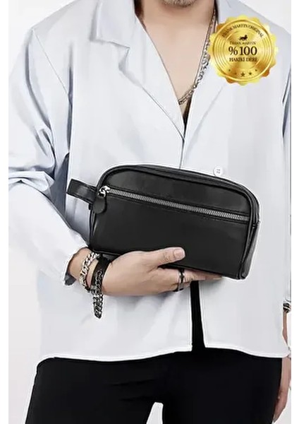 Milano Hakiki Deri Siyah Erkek El Çantası