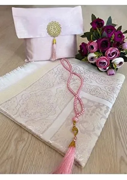 3'lü Şantuk Çantalı Hediyelik Çeyizlik Tesbih Seccade Seti