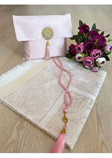 3'lü Şantuk Çantalı Hediyelik Çeyizlik Tesbih Seccade Seti modelleri