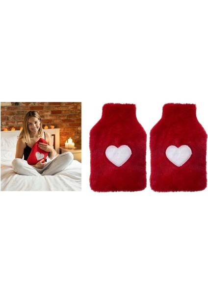 2 Adet Sıcak Su Torbası Peluş Kalpli,kırmızı Termofor 27X17X2CM 1 Litre modelleri