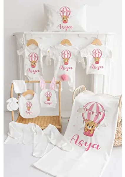 %100 Pamuk Baskılı 11’li Isimli Organik Pembe Tavşanlı Bebek Hastane Çıkışı Unisex Tema