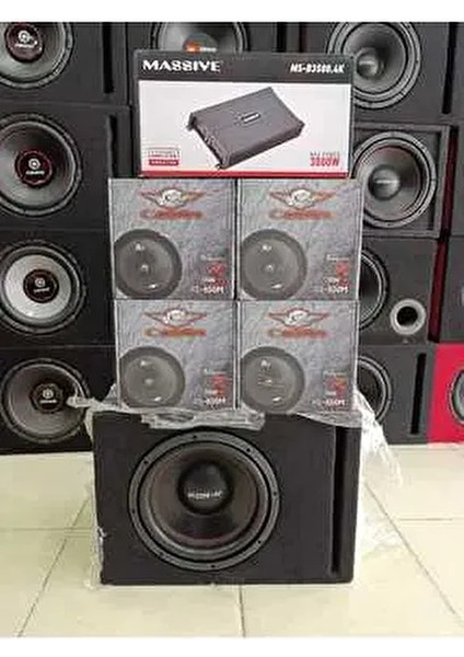 Set!! 30 cm For-Xx Kabinli Bas, 4 Adet Cadence R2-850M Kurşun Göbek 20 cm Midrange MS-B3500.4K Amfi