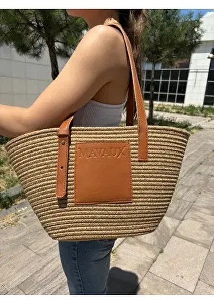 Iris Hakiki Deri İç Büzgülü Jüt Hasır Çanta Doğal Materyal ile Şık Yaz Tasarımı