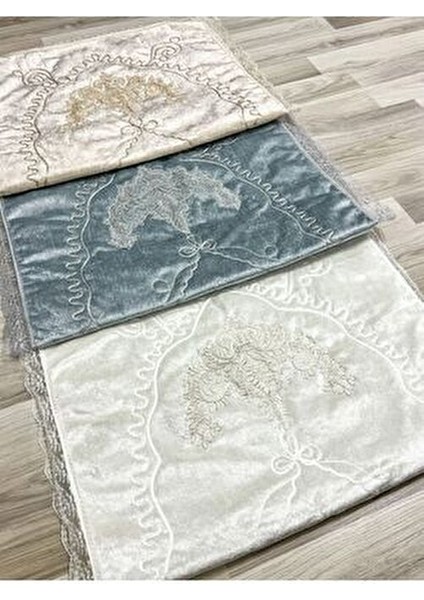 3 Adet Fransız Güpürlü Işlemeli Kadife Çeyizlik Gelin Seti Seccadesi fırsatları