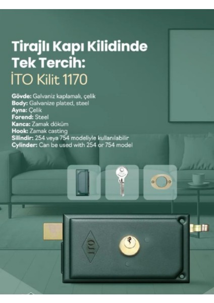 1170 Silindirli Tirajlı Kilit Karşılıklı – Demir Kapı Kilidi 140 Mm (Yeşil) fiyatları