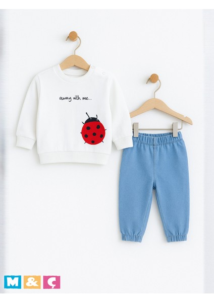 Kız Çocuk Bebek 2li Takım Alt Üst Swaetshirt Jean Kombin 6-9-12-18 Ay