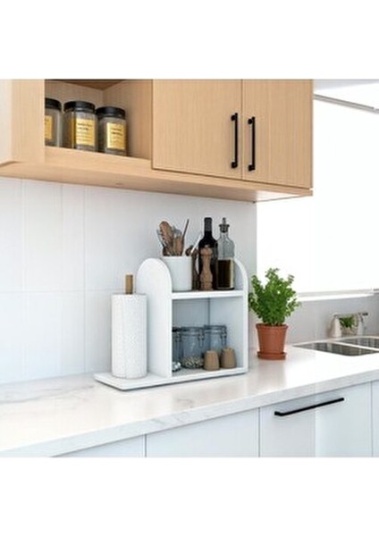 Kağıt Havluluklu Mutfak Rafı Tezgah Üstü Masa Üstü Peçetelik Raf Beyaz fırsatları