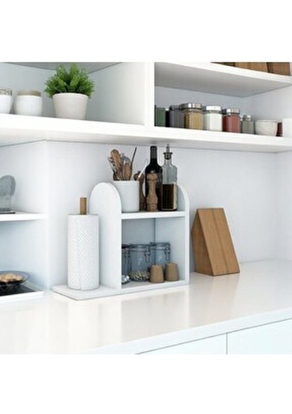 Kağıt Havluluklu Mutfak Rafı Tezgah Üstü Masa Üstü Peçetelik Raf Beyaz indirimleri