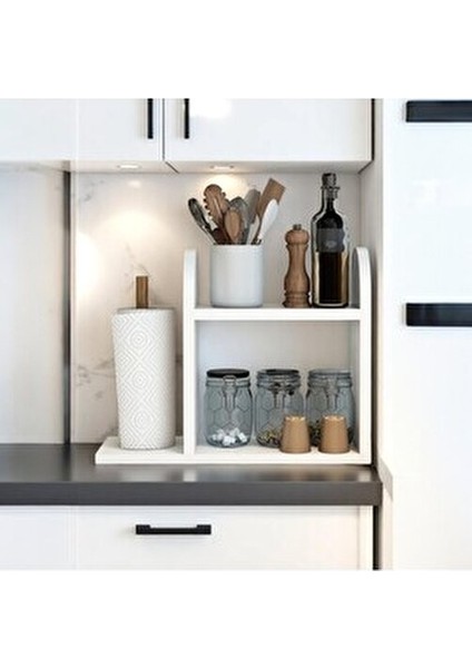 Kağıt Havluluklu Mutfak Rafı Tezgah Üstü Masa Üstü Peçetelik Raf Beyaz