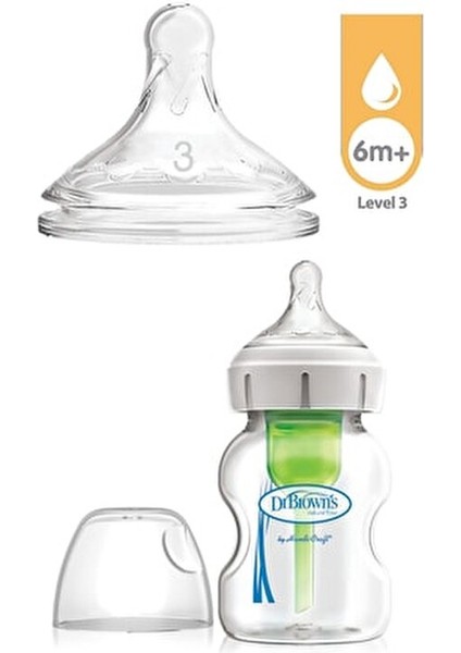 Yeni Geniş Ağız Gaz Yapmayan Cam Biberon 150 ml + Level 2 Biberon Emziği Set