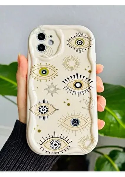 Iphone 11 Uyumlu Kenarı Dalgalı Nazar Baskı Tasarımlı Yumuşak Silikon Kılıf