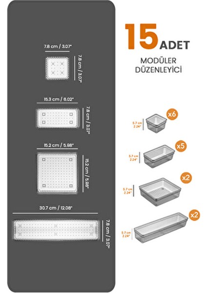 15'li Dolap Çekmece Içi Düzenleyici Set - Vida Dübel Hırdavat Avadanlık Organizer Set Antrasit fiyatları