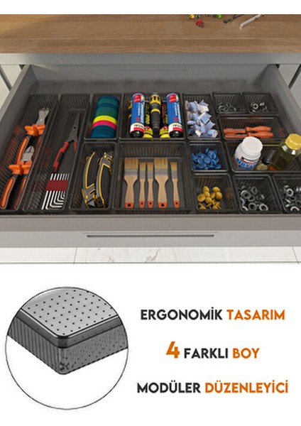 15'li Dolap Çekmece Içi Düzenleyici Set - Vida Dübel Hırdavat Avadanlık Organizer Set Antrasit modelleri
