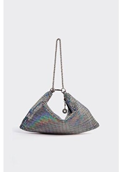 Gümüş Hologram Pul Payet Detaylı İki Şekilli Clutch Abiye Çanta Tekstil Malzeme ile Şık Tasarım modelleri