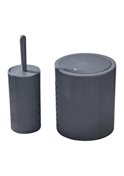 2 Parça Yuvarlak Banyo Seti - Çöp Kovası Wc Fırçası Set