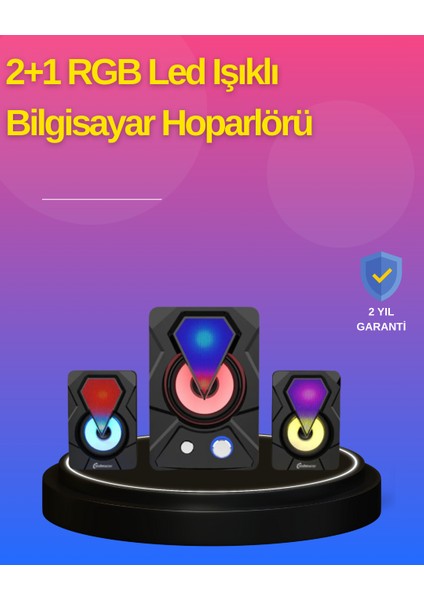 2.1 Kanal Rgb LED Oyun Hoparlörü Subwoofer Destekli