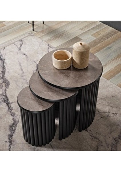 Boston Serisi 3'lü Zigon Sehpa Gri Mdf Yuvarlak Modern Tasarım modelleri