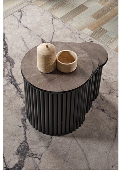 Boston Serisi 3'lü Zigon Sehpa Gri Mdf Yuvarlak Modern Tasarım fırsatları