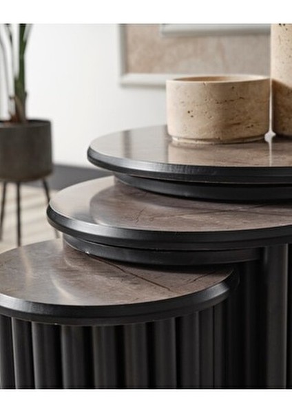 Boston Serisi 3'lü Zigon Sehpa Gri Mdf Yuvarlak Modern Tasarım indirimleri