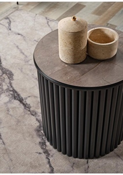 Boston Serisi 3'lü Zigon Sehpa Gri Mdf Yuvarlak Modern Tasarım