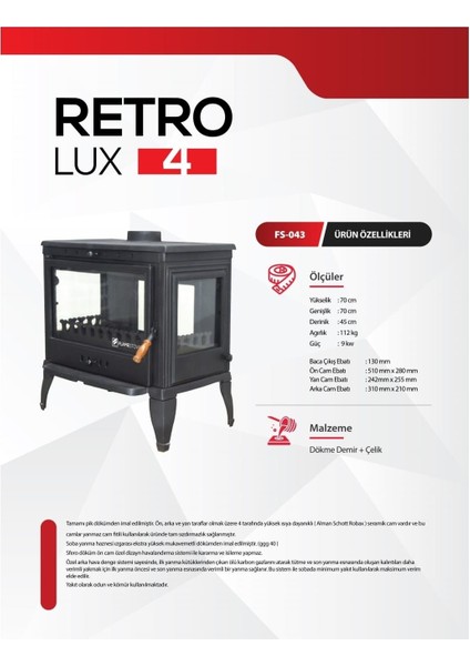Retro Lüx 4 Camlı Döküm Soba FS043 indirimleri