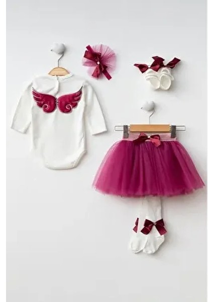 Kız Bebek Melek Kanatlı Özel Gün Parti Kıyafeti Parti Elbisesi Tütü Etek/elbise Seti (Kutulu Ürün)