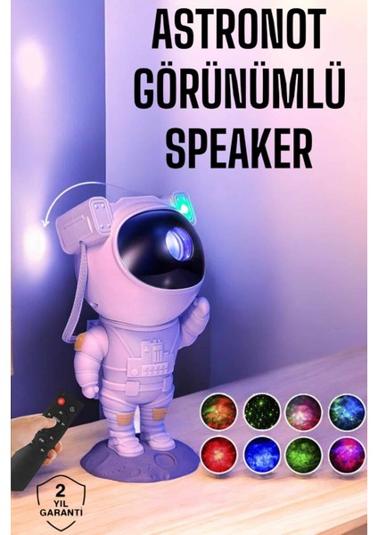 Astronot Bluetooth Hoparlör Gökyüzü Projektör Gece Lambası