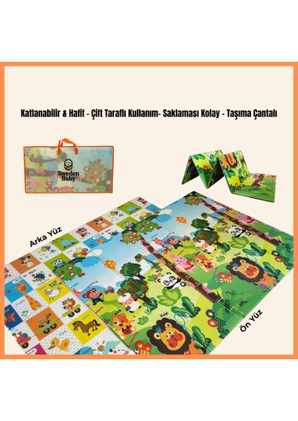 Happy Jungle Çift Taraflı Katlanabilir Oyun Halısı ve Matı Premium Seri – Taşıma Çantalı fırsatları