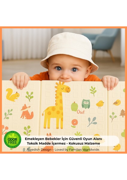 Happy Jungle Çift Taraflı Katlanabilir Oyun Halısı ve Matı Premium Seri – Taşıma Çantalı