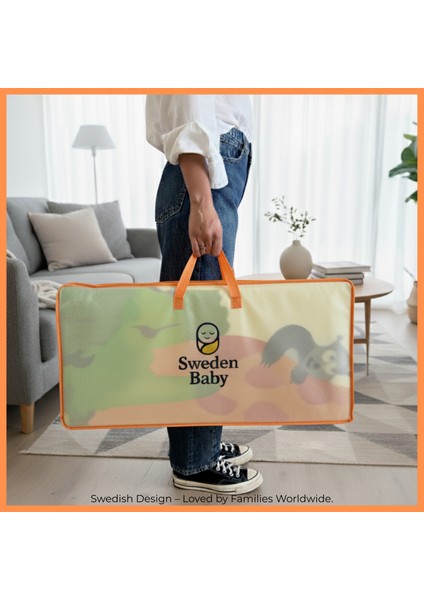 Happy Jungle Çift Taraflı Katlanabilir Oyun Halısı ve Matı Premium Seri – Taşıma Çantalı