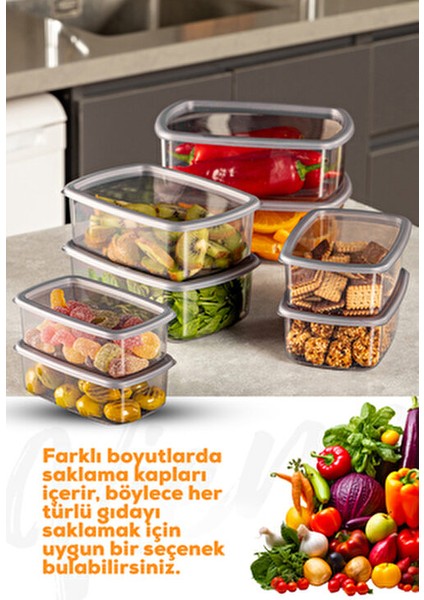 8'li Hava Geçirmez Plastik Saklama Kabı Seti Antrasit 2X(250-500-750-1200 Ml) BPA İçermez fiyatları