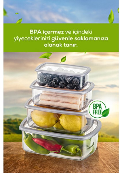 8'li Hava Geçirmez Plastik Saklama Kabı Seti Antrasit 2X(250-500-750-1200 Ml) BPA İçermez modelleri