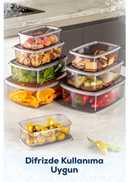 8'li Hava Geçirmez Plastik Saklama Kabı Seti Antrasit 2X(250-500-750-1200 Ml) BPA İçermez fırsatları