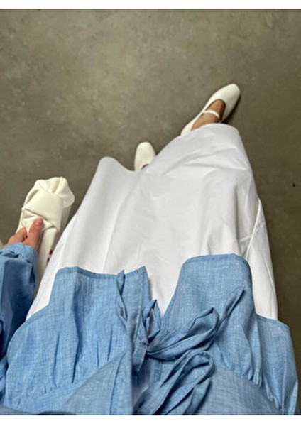 Premium Beli Lastikli Cepli Poplin Beyaz Etek fırsatları