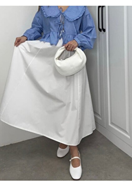 Premium Beli Lastikli Cepli Poplin Beyaz Etek indirimleri