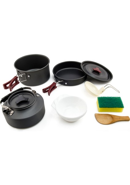 Wıdesea WSC-203J 2-3 Kişilik Alüminyum Kamp Tencere Seti Hafif Açık Hava Piknik Kaynatma Tenceresi Çaydanlık Kızartma Tavası (Bpa Içermez, Fda Sertifikalı Değildir)-Gri/kırmızı (Yurt Dışından)