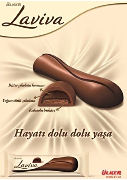 Kakaolu Bisküvi ve Yoğun Bitter Çikolata Dolgulu Sütlü Çikolata Kaplamalı Laviva 35 Gram x (24 Adet)