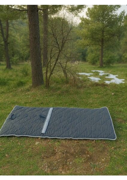 Beyaz Fitilli Koyu Antrasit Gri Taşınabilir Katlanır Yatak Karavan Kamp Yatağı Anne Yanı Yer Yatağı