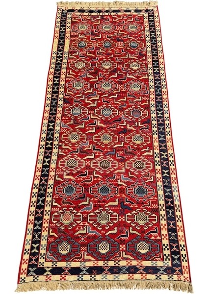 El Dokuma Sıfır Iran Kilimi 77X190 Kırmızı Şahseven Yolluk