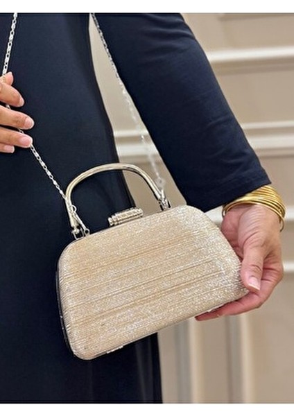 Kadın Gold Simli Tutma Detaylı Abiye Çantası Özel Gün Çantası indirimleri