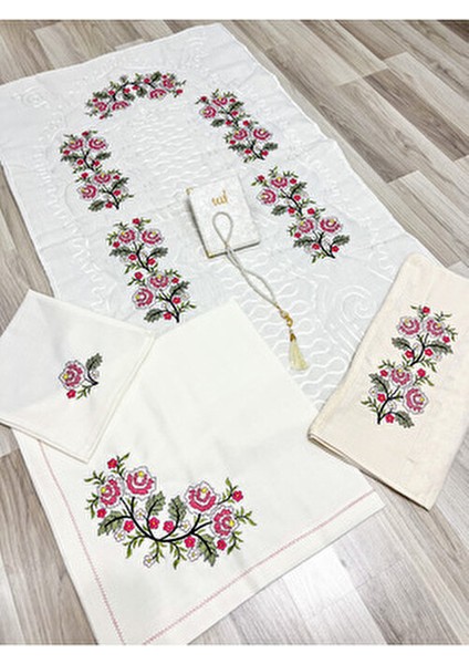 6 Parça Etamin Işlemeli Kutulu Seccade Takımı Çeyizlik Bohçalık Gelin Damat Seccade Seti fiyatları