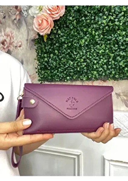 Kadın Cüzdan Suni Deri Yatay Tasarım Telefon ve Nakit Bölmeli Büyük Boy