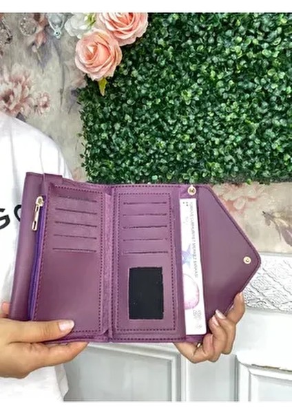 Kadın Cüzdan Suni Deri Yatay Tasarım Telefon ve Nakit Bölmeli Büyük Boy fiyatları