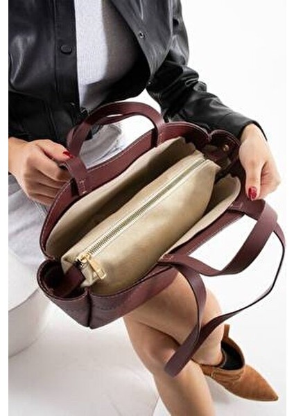 Bordo Shopper Kadın Tote El ve Omuz Askılı Çantası