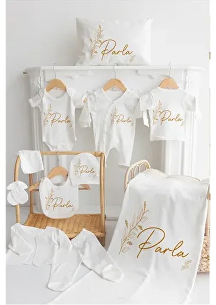 Isime %100 Pamuk Yaprak Baskılı 11'li Organik Bebek Hastane Çıkışı Unisex Özel Olay için