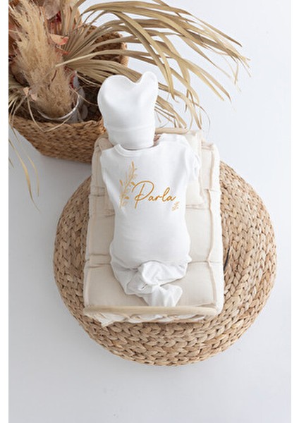 Isime %100 Pamuk Yaprak Baskılı 11'li Organik Bebek Hastane Çıkışı Unisex Özel Olay için modelleri